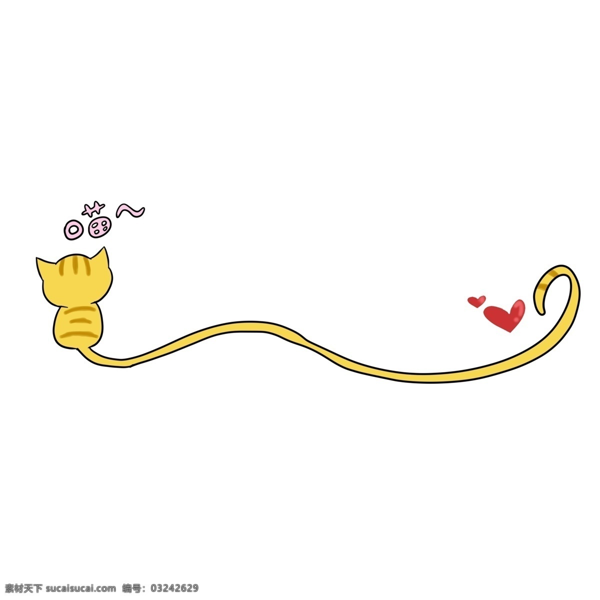 黄色 猫咪 分割线 装饰 黄色的猫咪 小动物分割线 分割线装饰 猫尾巴分割线 红心装饰 猫叫 创意分割线