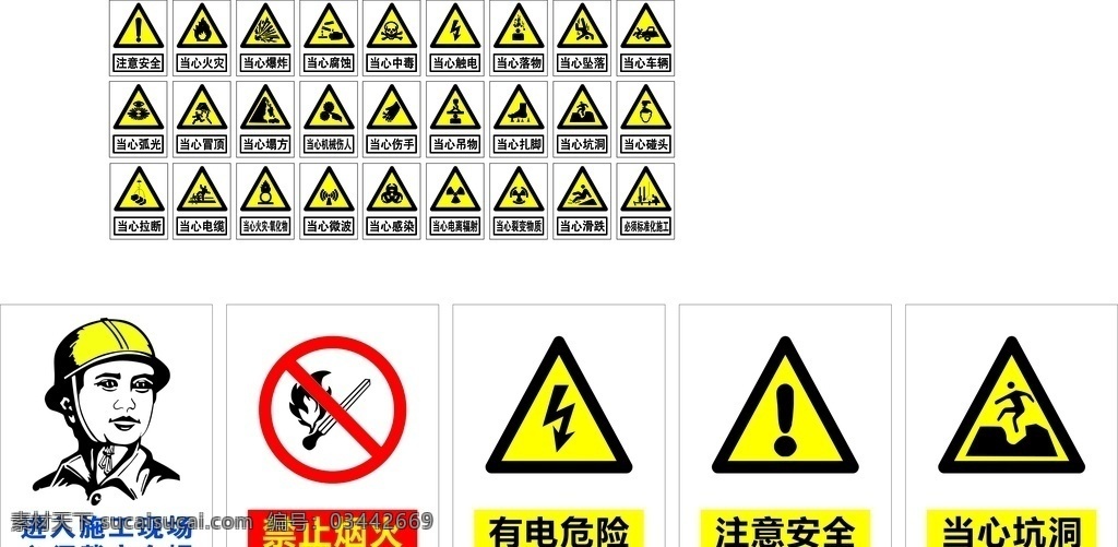 施工标识 注意安全 有电危险 当心坑洞 当心扎脚