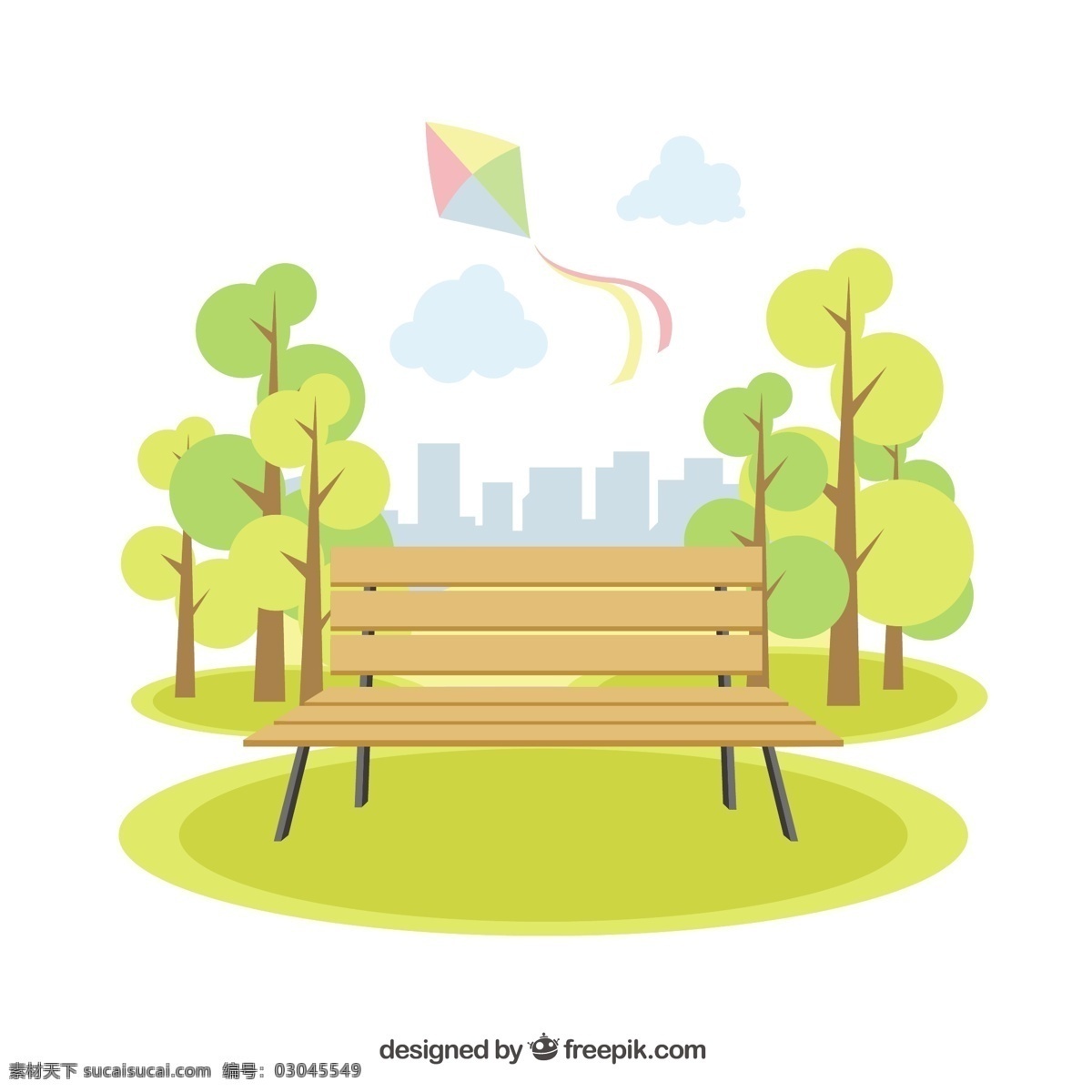 公园 可爱 景观 树 城市 云 建筑 自然 绿化 天空 草地 春天 园林 风筝 插图 户外 城市建筑 白色