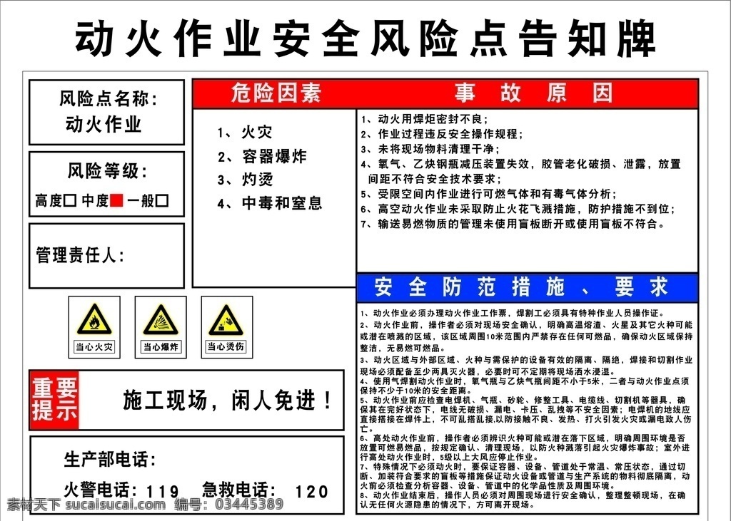 动火 作业 安全 风险 点 告知 牌 动火作业安全 风险点告知牌 风险源 告知卡 企业风险点