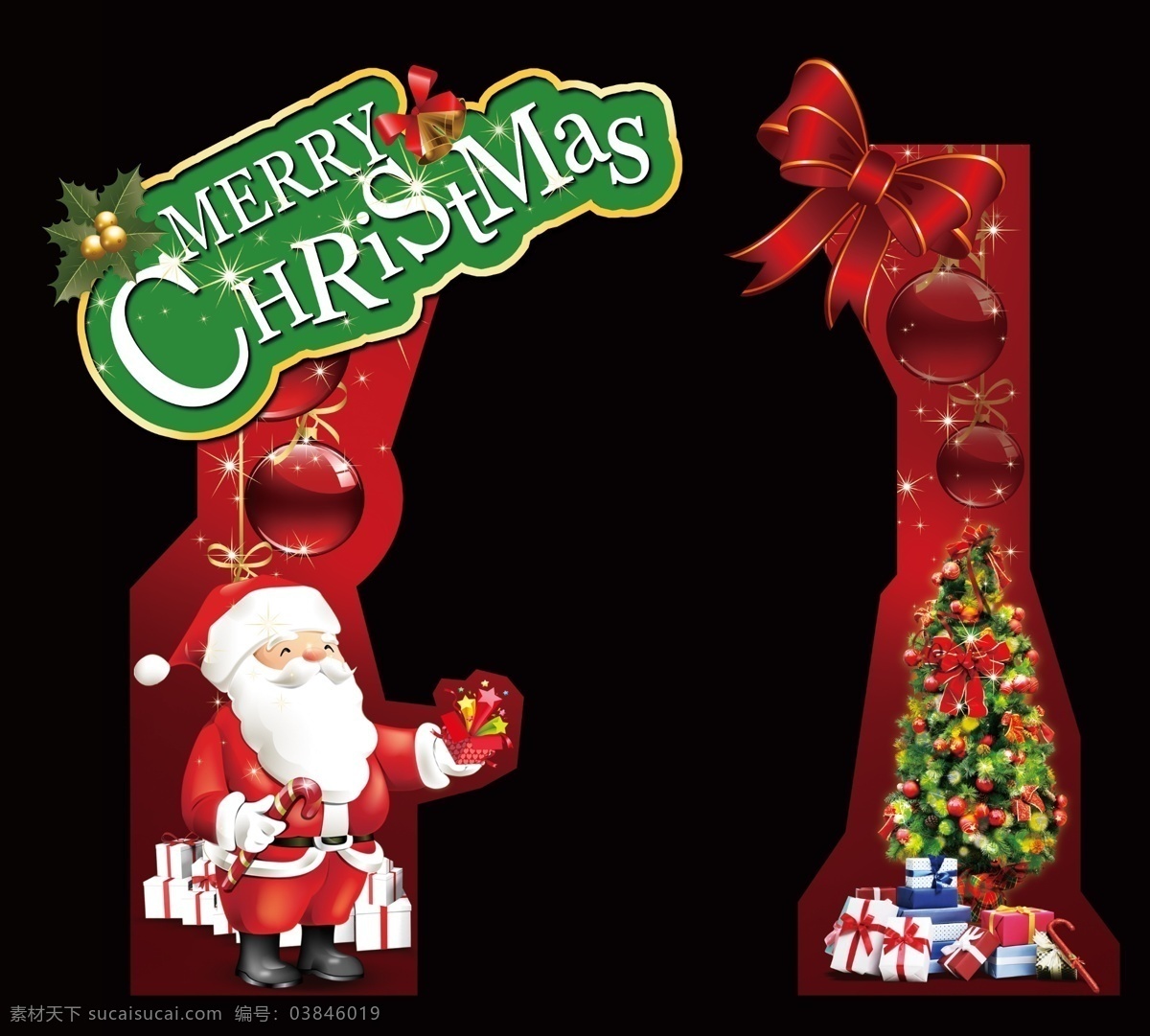 圣诞节 门 头 装饰 圣诞老人 圣诞树 黑色