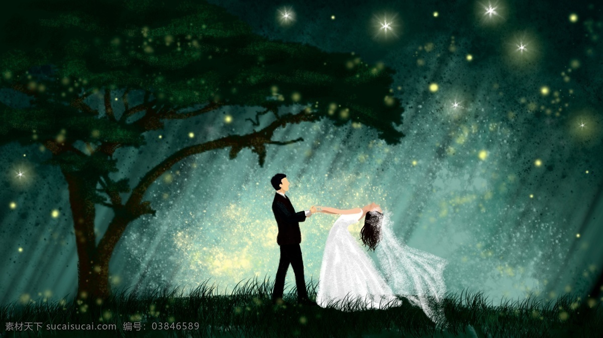 婚礼 婚纱 西装 牵手 晚安 星空 树 草 装饰画 壁纸 手机壳 浪漫 唯美 夜晚 流星雨 萤火虫