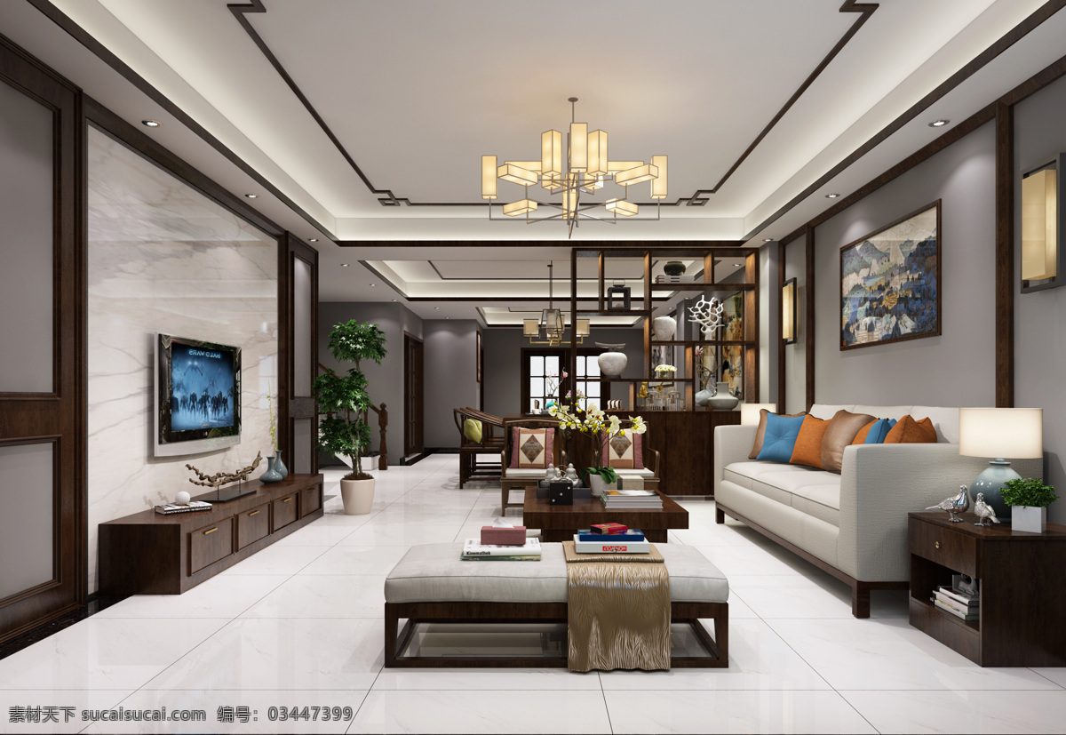新中式客厅 客厅 新中式设计 新中式 中式 3d设计 3d作品
