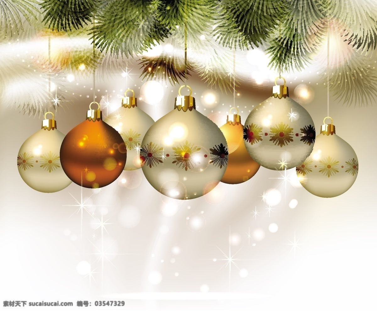 银色 圣诞 挂 球 矢量 节日 圣诞吊球 圣诞节 松树 银 装饰 矢量图 其他节日