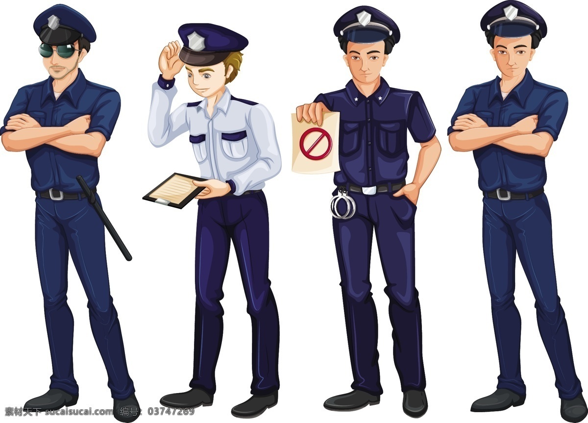 四 警察 白色 背景 下 插图 人物 素描 老年人