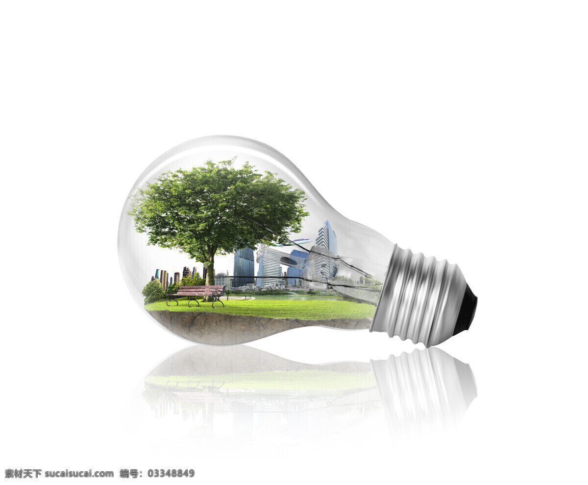 创意 环保宣传 建筑 楼房 大树 植物 草地 电灯 电灯摄影 灯泡 生活用品 节能 环保 其他类别 生活百科 白色