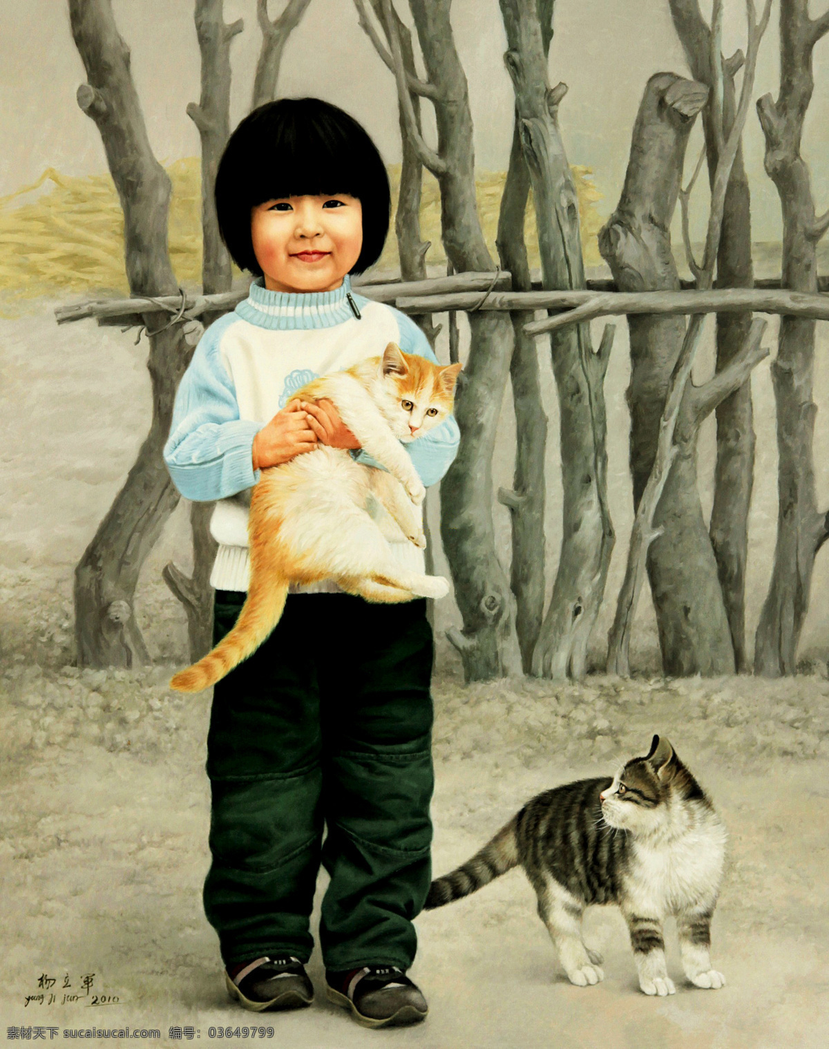 表情 动作 黑猫 绘画 绘画书法 美术 女童 春光里 油画 小女孩 小姑娘 姿势 黄猫 油画艺术 油画作品22 文化艺术