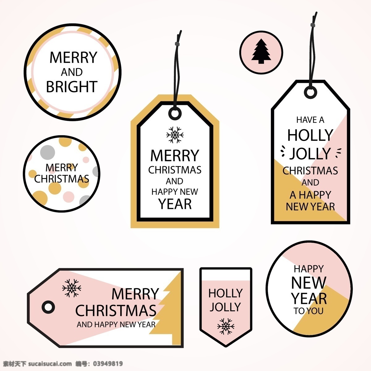 清新 英文 圣诞 标签 雪花 圣诞节 矢量素材 圣诞树 ai素材