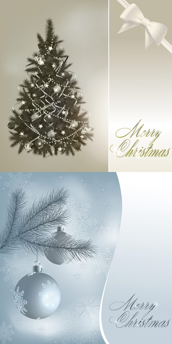 华丽 圣诞树 彩球 矢量 精美 蝴蝶结 海报 饰品 白色