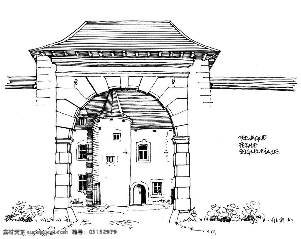 欧式拱形门庭 建筑 平面图 手绘图 图纸 城堡 建筑施工图 建筑平面图 欧式建筑 建筑效果图 拱形 门庭