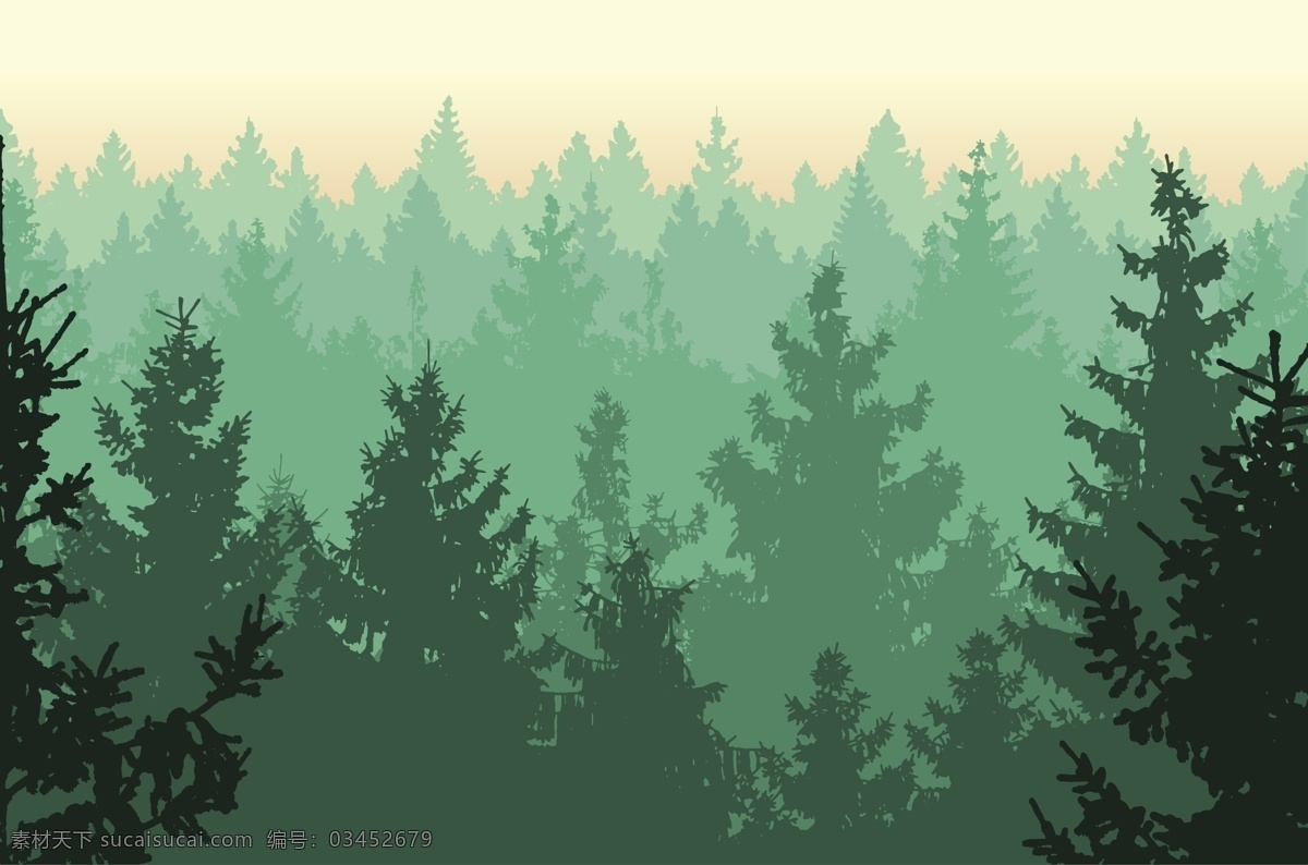 风景插画 卡通森林 森林背景 矢量森林 树林 矢量树林 自然 森 树木 动漫动画 风景漫画