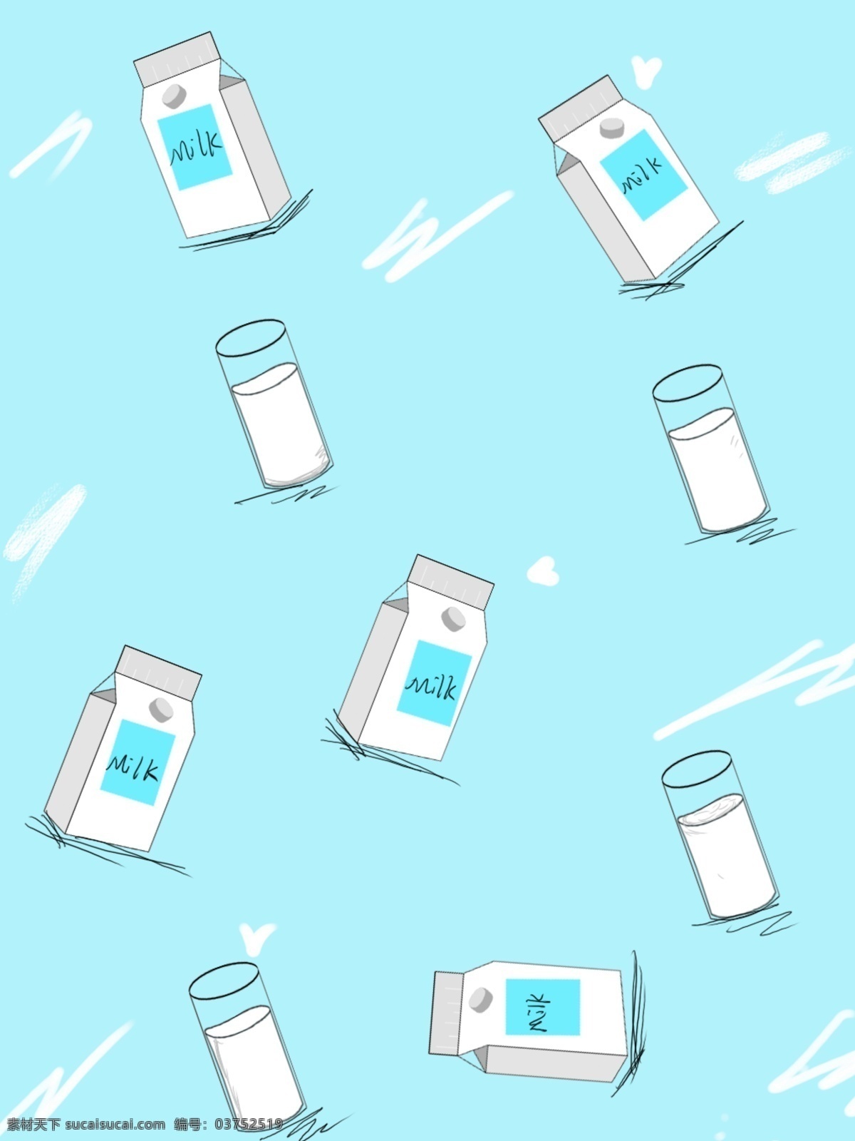原创 通用 背景 简约 牛奶 平铺 蓝色 营养 复制 卡通 可爱