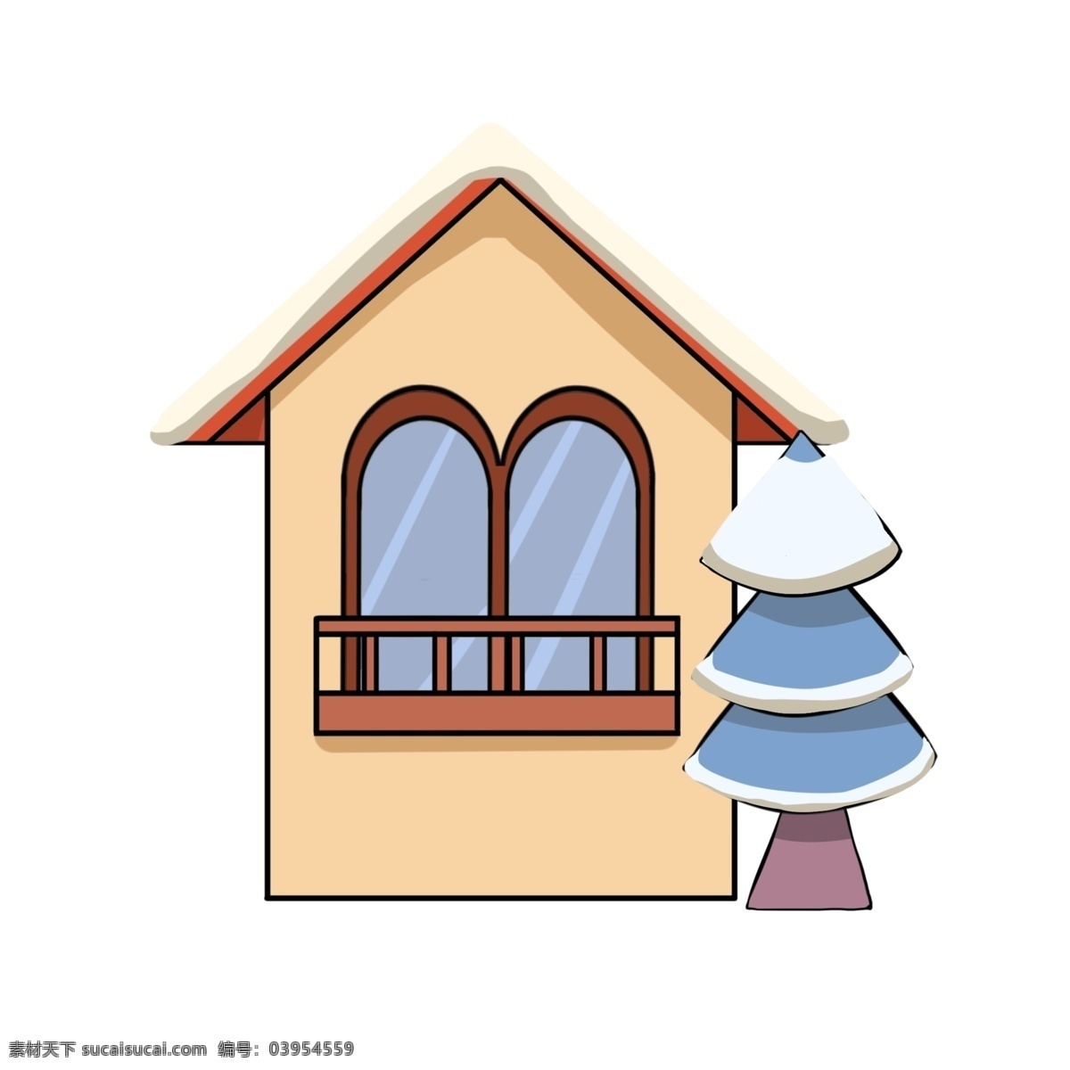 落雪 的卡 通 房子 插画 卡通房子 手绘房屋 建筑 手绘卡通松树 冬天度假 屋子 黄色的房屋 落雪的树木