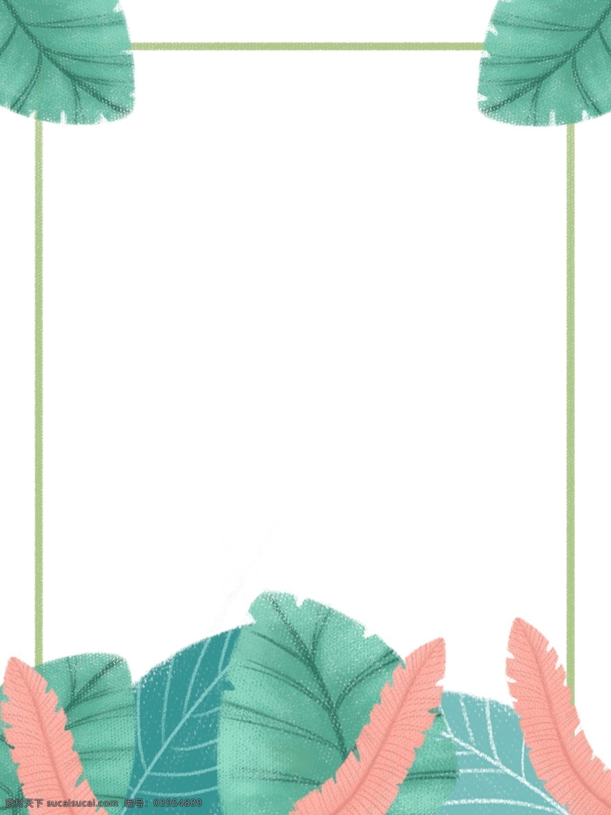 原创 手绘 森 系 简洁 植物 边框 背景 森系 蓝色