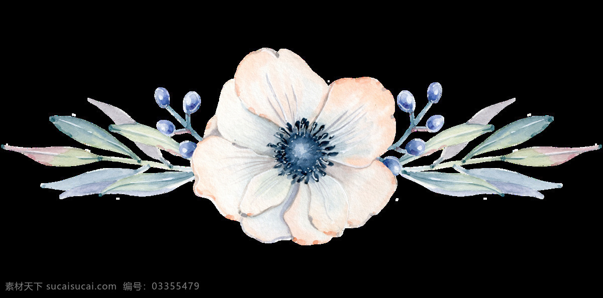 手绘 叠 裂 银 莲花 透明 装饰 图案 蓝色 白色 花朵 树叶 免扣素材 装饰图案