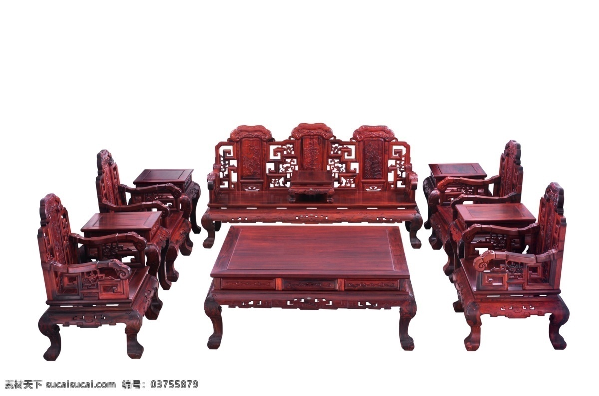 中式 如意 沙发 十 件套 酸枝 红木家具 传统家具 交趾黄檀 文化艺术 传统文化