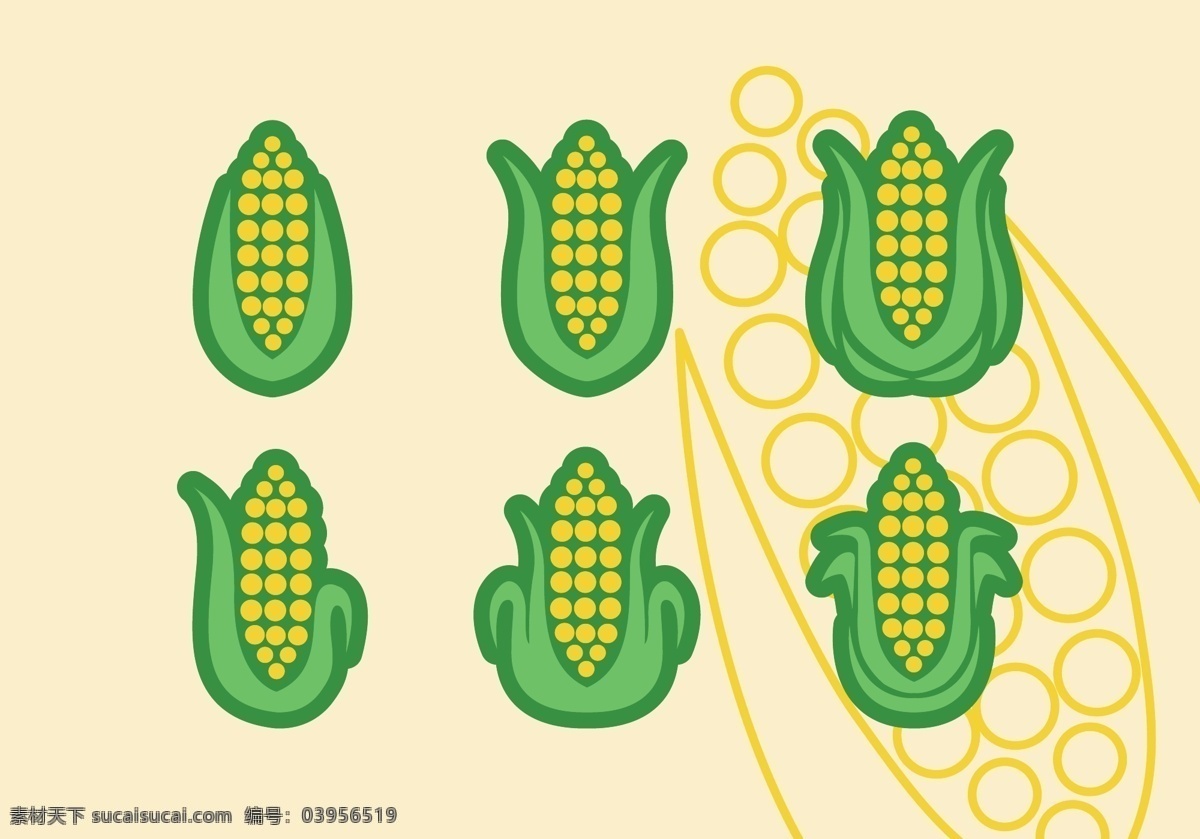 玉米设计图 矢量图 彩色 绿色 黄色