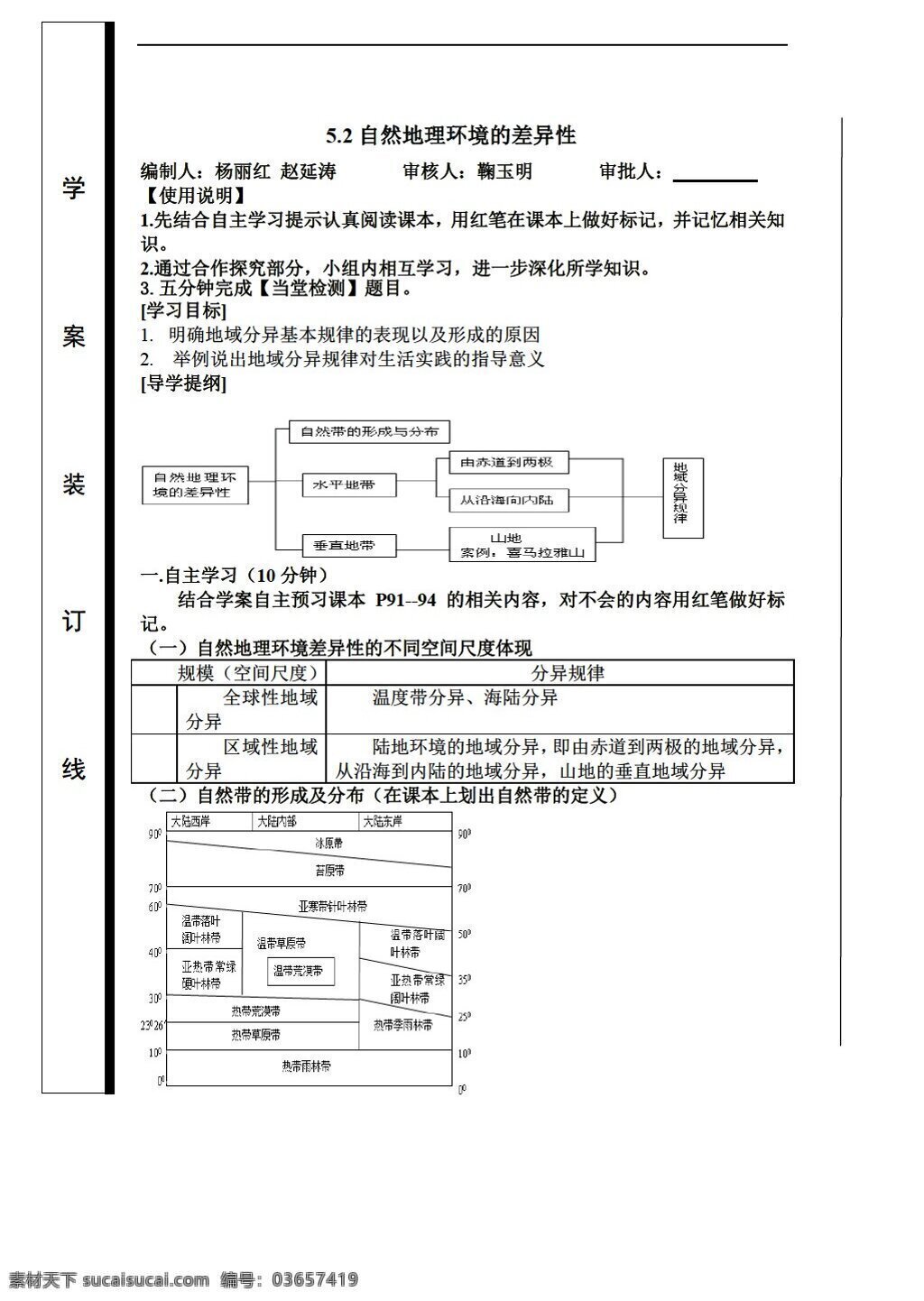 地理 人教 版 五 章 第二节 自然环境 差异性 人教版 必修1 学案