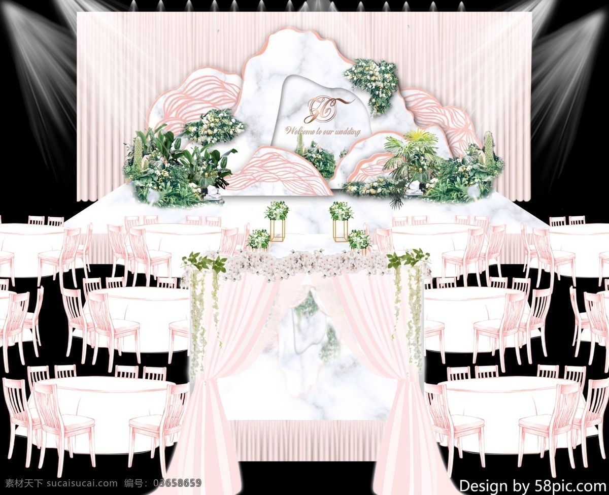 创意 个性 几何 造型 粉白色 婚礼 仪式 区 清新 唯美 浪漫 白粉色 婚礼仪式区