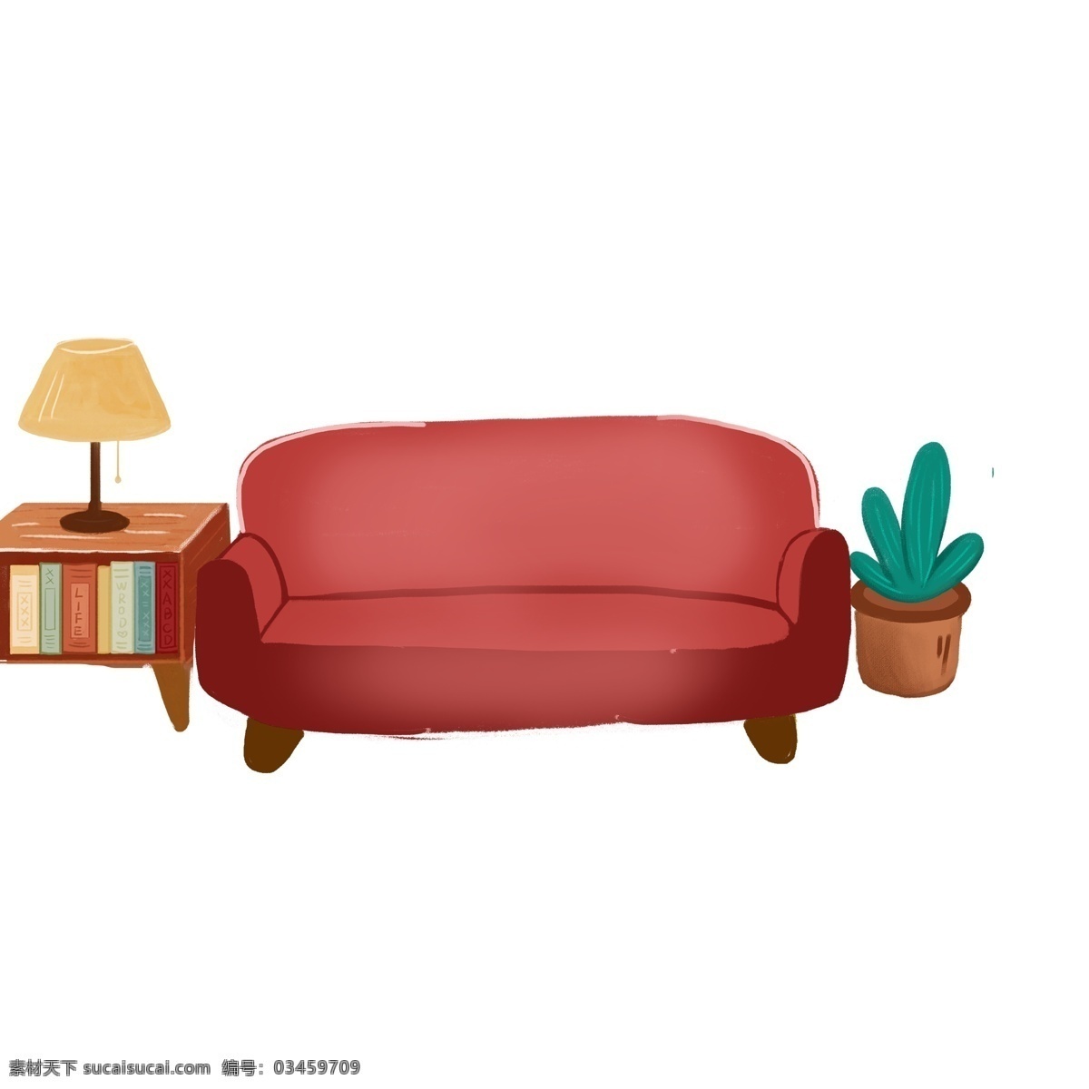 红色 沙发 台灯 盆栽 元素 家具 红色沙发 绿叶 植物 设计元素 元素设计 简约 创意元素 psd元素 床头柜