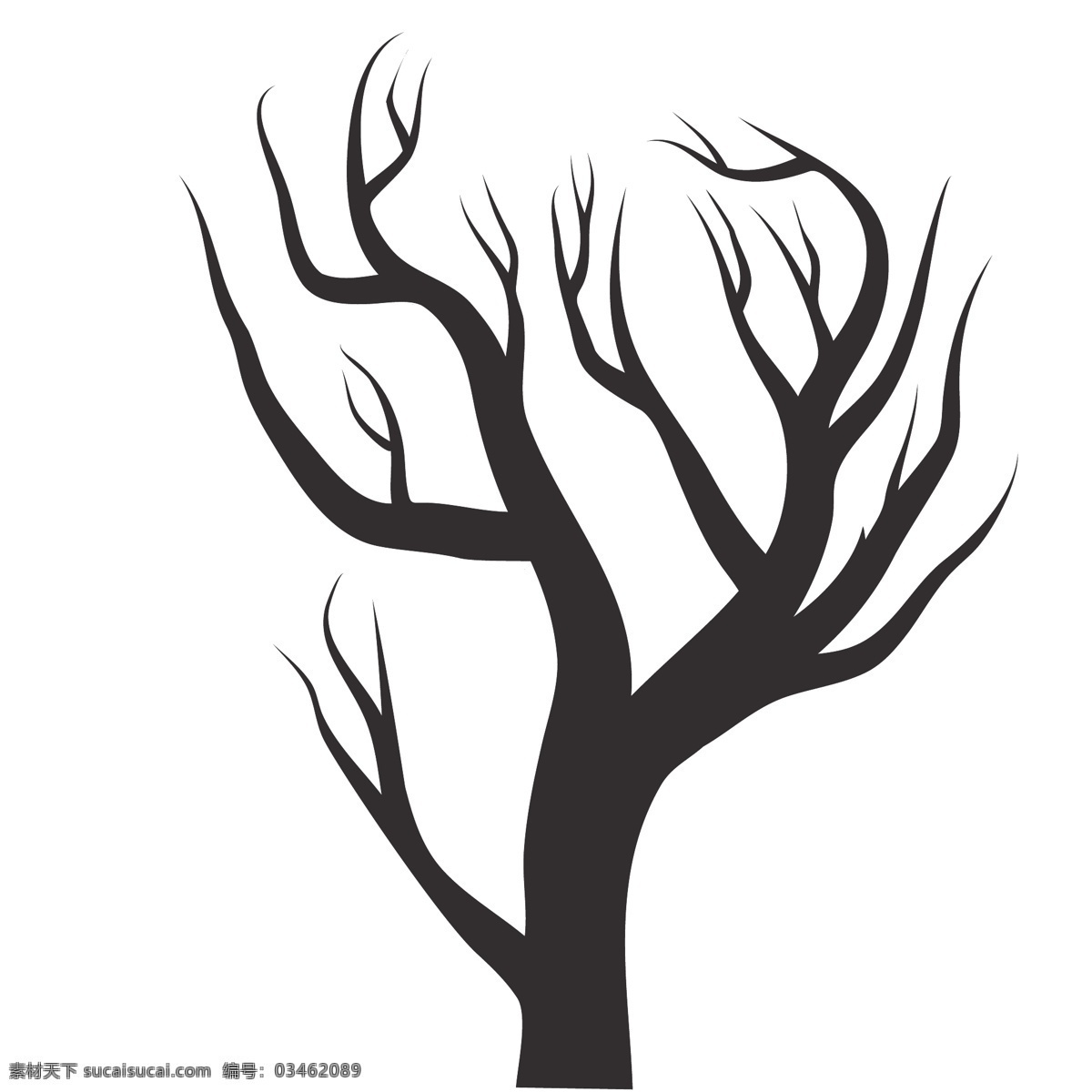 黑色 植物 树木 剪影 树枝 树干 涂鸦 图案 简约 绘画 树叶 树苗 素描