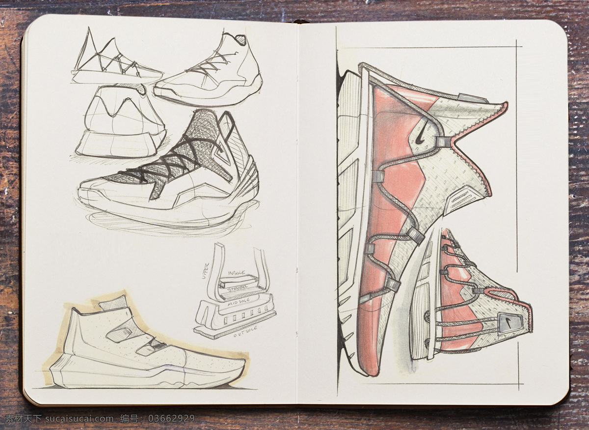 鞋子 手稿图 彩铅 文化艺术 体育运动
