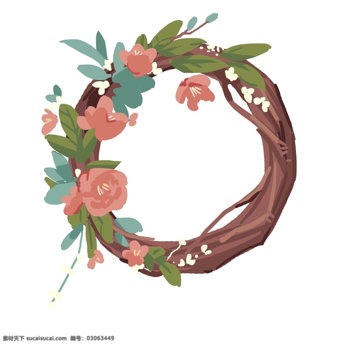 清新 花 藤 花环 边框 花藤 绿叶 植物 花卉 插画 花朵 装饰 花边 可爱 唯美 圆形 春天