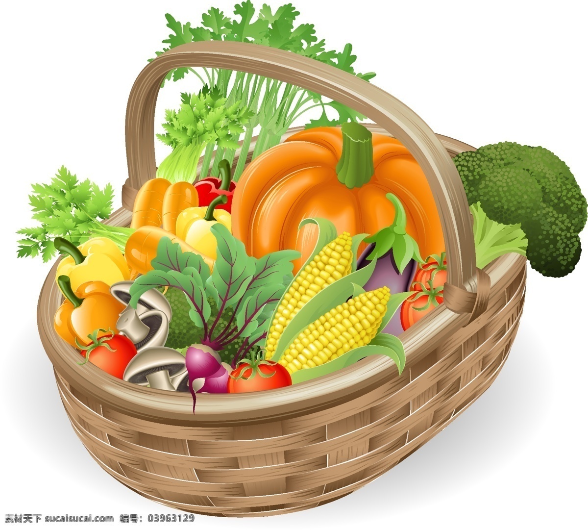 多种 新鲜 蔬菜 矢量图 玉米 菜篮 日常生活