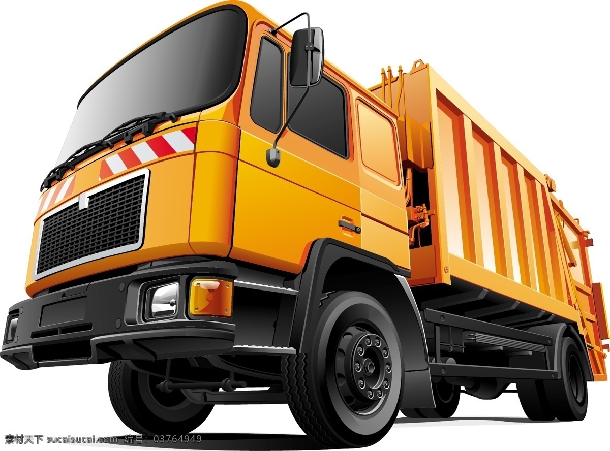 橘黄色 自卸 垃圾车 特种车辆 车辆 汽车 交通工具 现代科技 矢量素材 白色