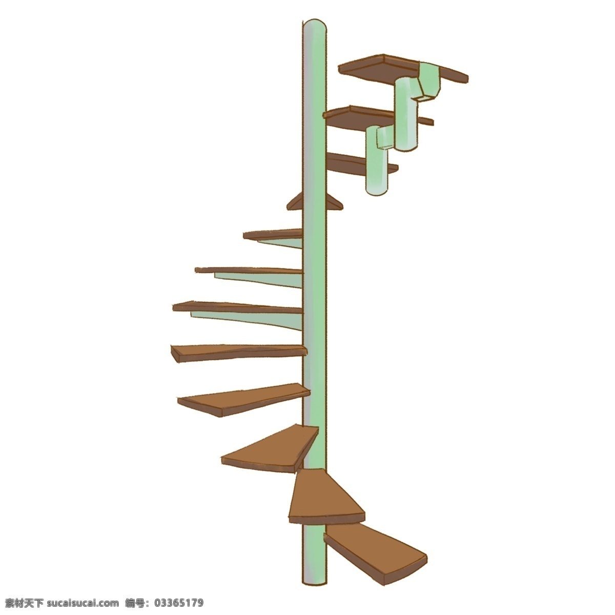绿色 柱子 楼梯 插图 旋转的楼梯 绿色柱子 长长的柱子 棕色楼梯 向上的楼梯 高高的楼梯 建筑楼梯