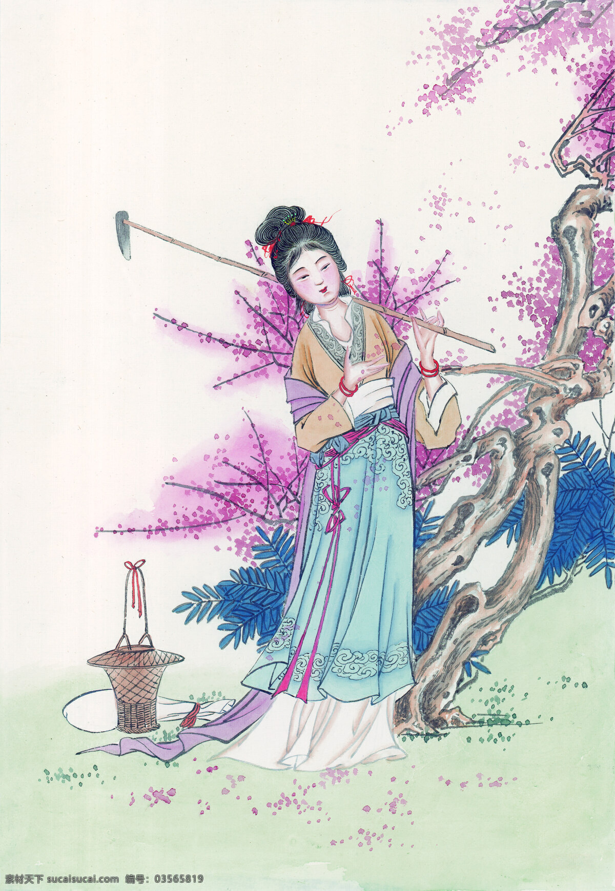 侍女 梅花 古典艺术 国画 花篮 绘画 泼墨 水墨 写意 中国画 中国水墨 中国画艺术 中国花鸟艺术 装饰素材 室内装饰用图