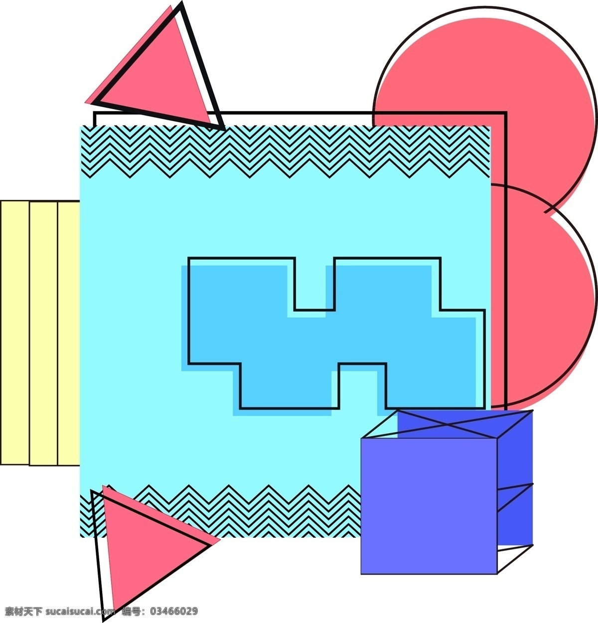 孟菲斯 立体 图形 商用 元素 曲线 图案 线条 几何图形 条纹 立体图形 撞色 不规则 圆点 分割 多色