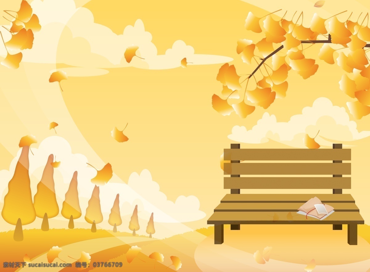 秋天背景图 童话 秋天 北景 椅子 黄色