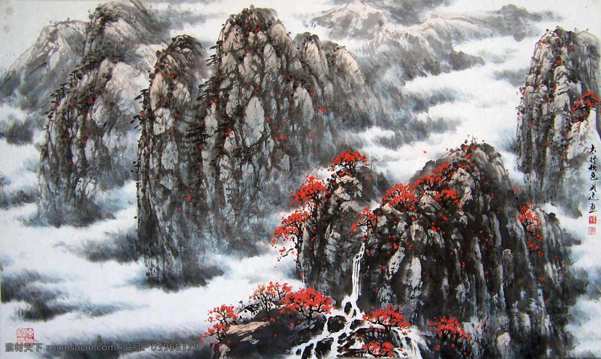 壁画 大山 风景 风景国画 风景画 风景水墨画 枫树 工笔画 水墨画 设计素材 模板下载 中国 水墨 山水画 中国水墨画 山水水墨画 艺术 古典 绘画书法 文化艺术 古典水墨画 古典画 国画 树林 群山 红枫树 枫树林 装饰素材 山水风景画