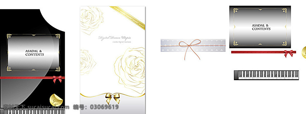 矢量 钢琴 丝带 产品卡 卡咭 欧式花纹 经典 钢琴光感 国内广告设计 白色