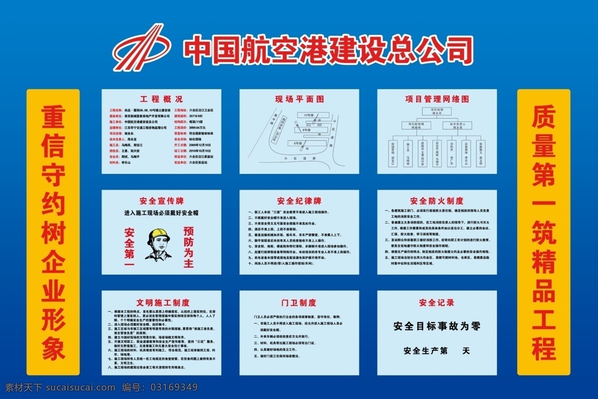 六牌一组 建筑围档 中国 航空港 工地 看板 工地安全图 文明 施工 工程 图 七牌一组 中国航空港 工程概况 门卫制度 展板模板 广告设计模板 源文件