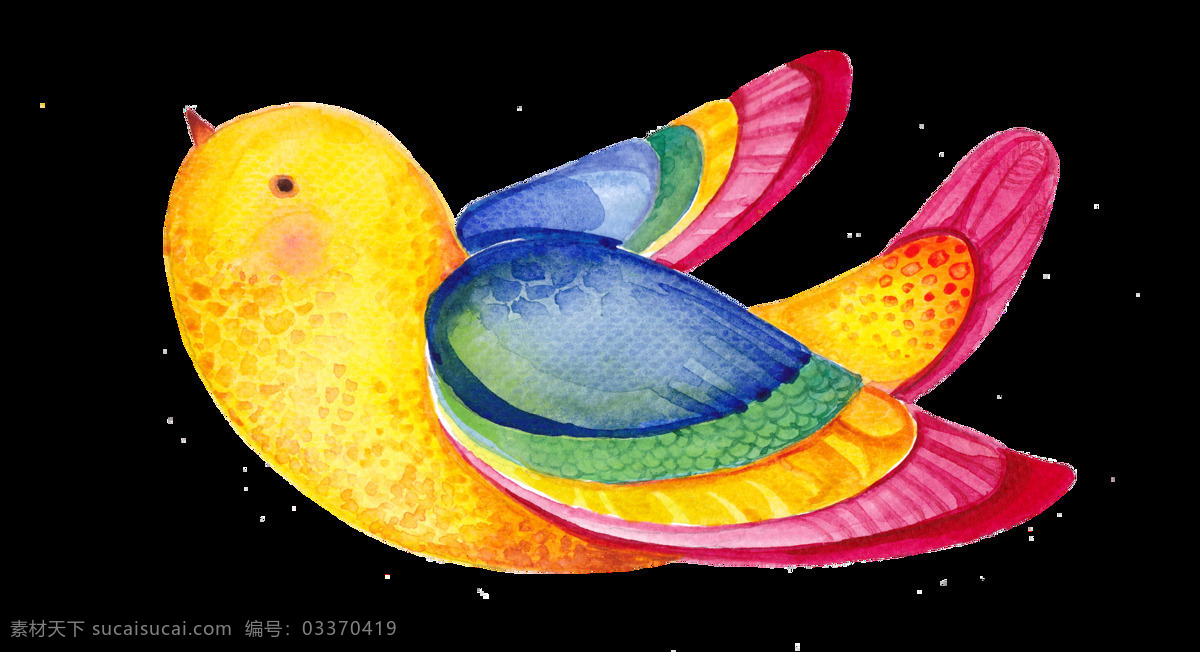 七彩 缤纷 手绘 小鸟 透明 一只鸟 黄色 蓝色 简笔画 透明素材 免扣素材 装饰图片