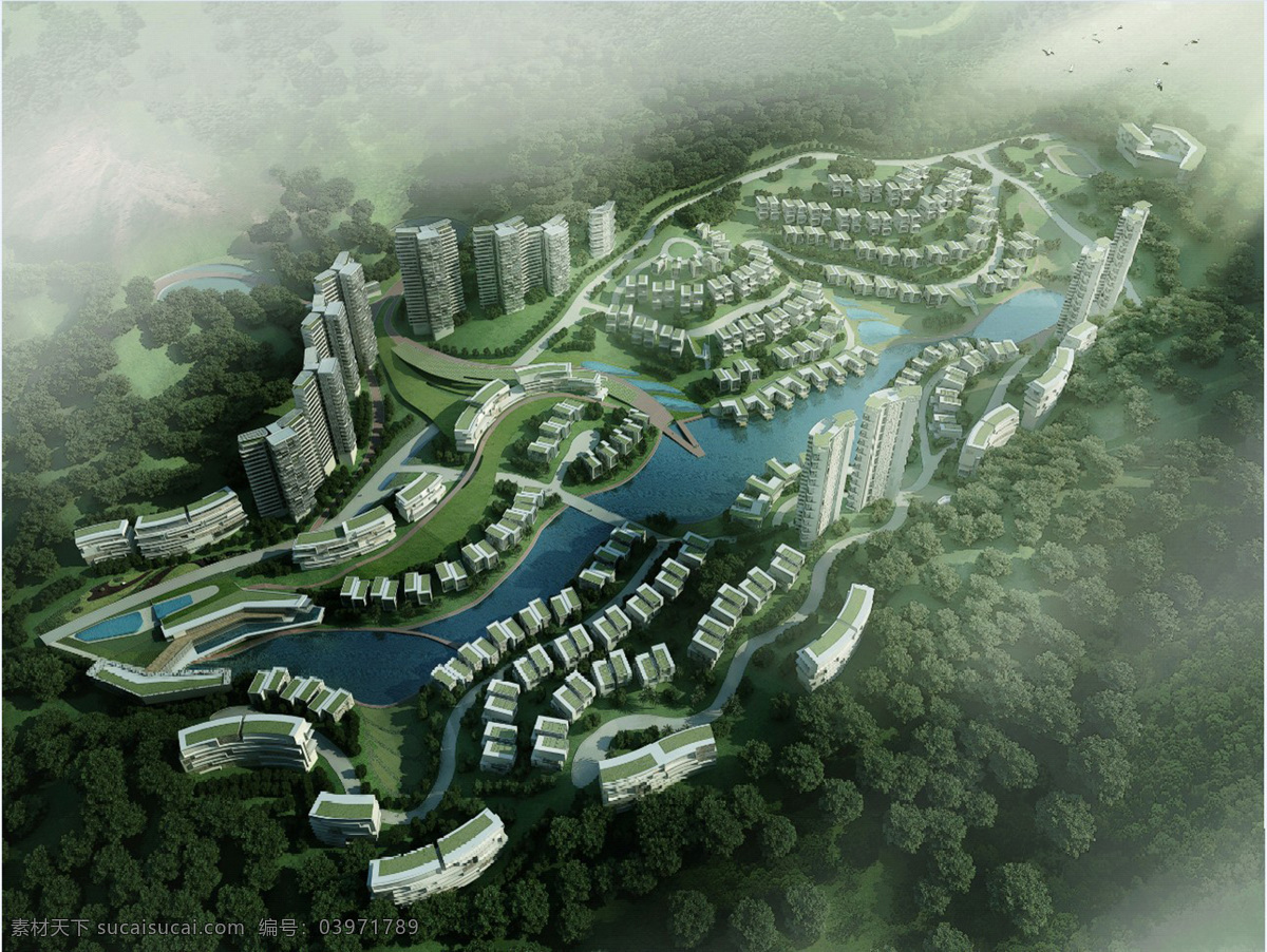 建筑 景观 鸟瞰图 规划 环境设计 建筑设计 绿色 效果图 家居装饰素材