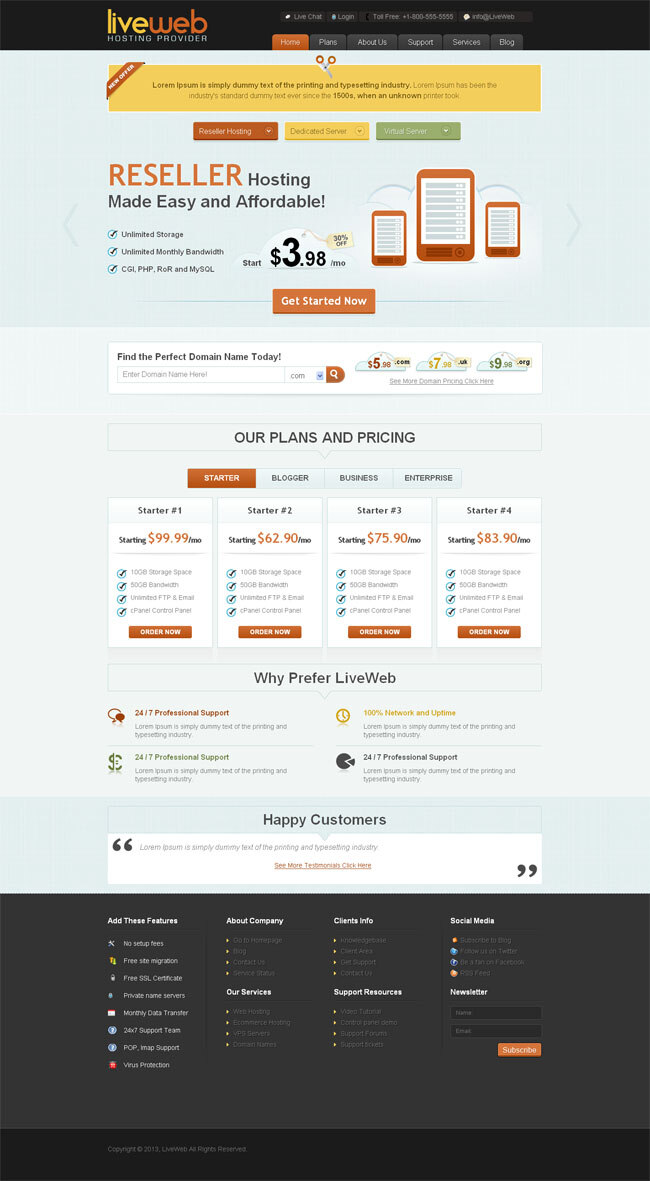 web 主机 经销商 html 模板 橙色 网页素材 网页模板