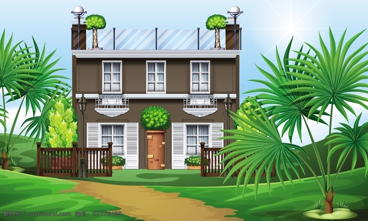 景观背景设计 背景 树 房子 建筑 壁纸 风景 色彩 多彩的背景 棕榈树 彩色 背景色