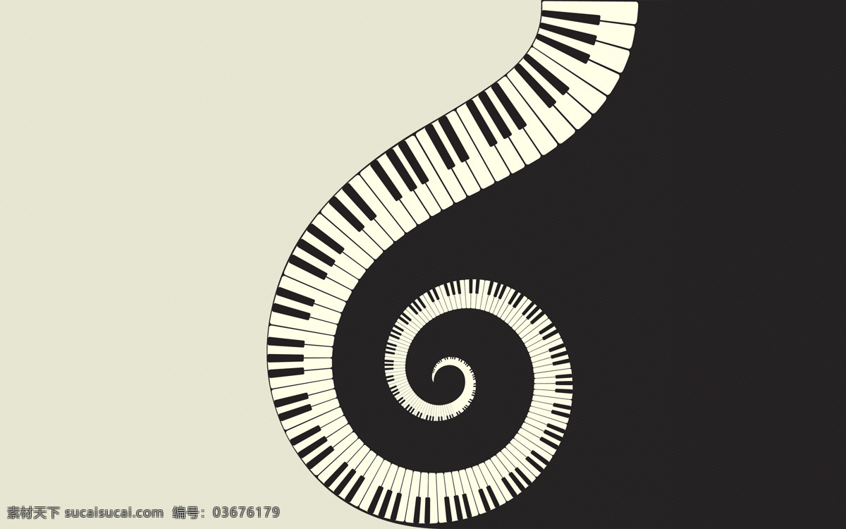 钢琴 琴键 黑白 漩涡 创意键盘 黑色