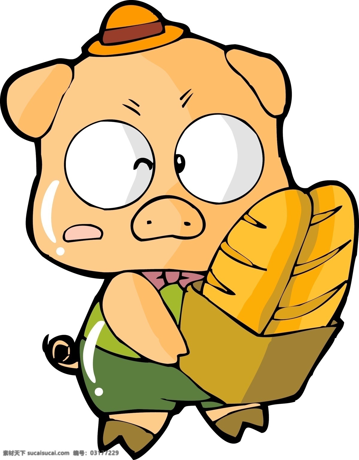 卡通 生肖 猪年 可爱 面包 小 猪 矢量图