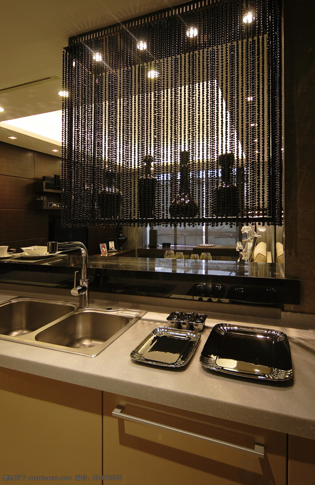 简约 风 室内设计 厨房 洗菜池 效果图 现代简约 料理台 深色 调 现代 家装