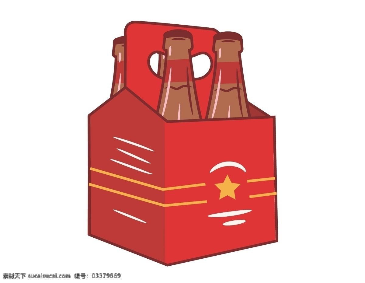 卡通 盒子 啤酒 元素 小清新 红色盒子 矢量元素 手绘 置物篮 ai元素