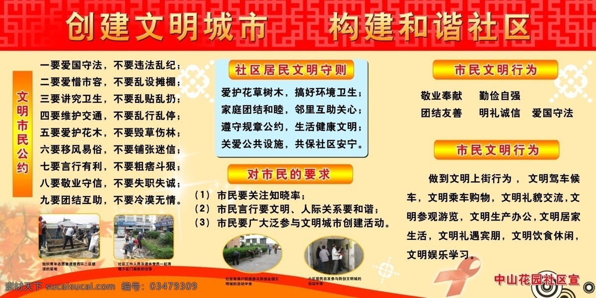 创建 文明 城市 板报 创建文明城市 构建和谐社区 文明市民公约 社区 居民 守则 分层 源文件