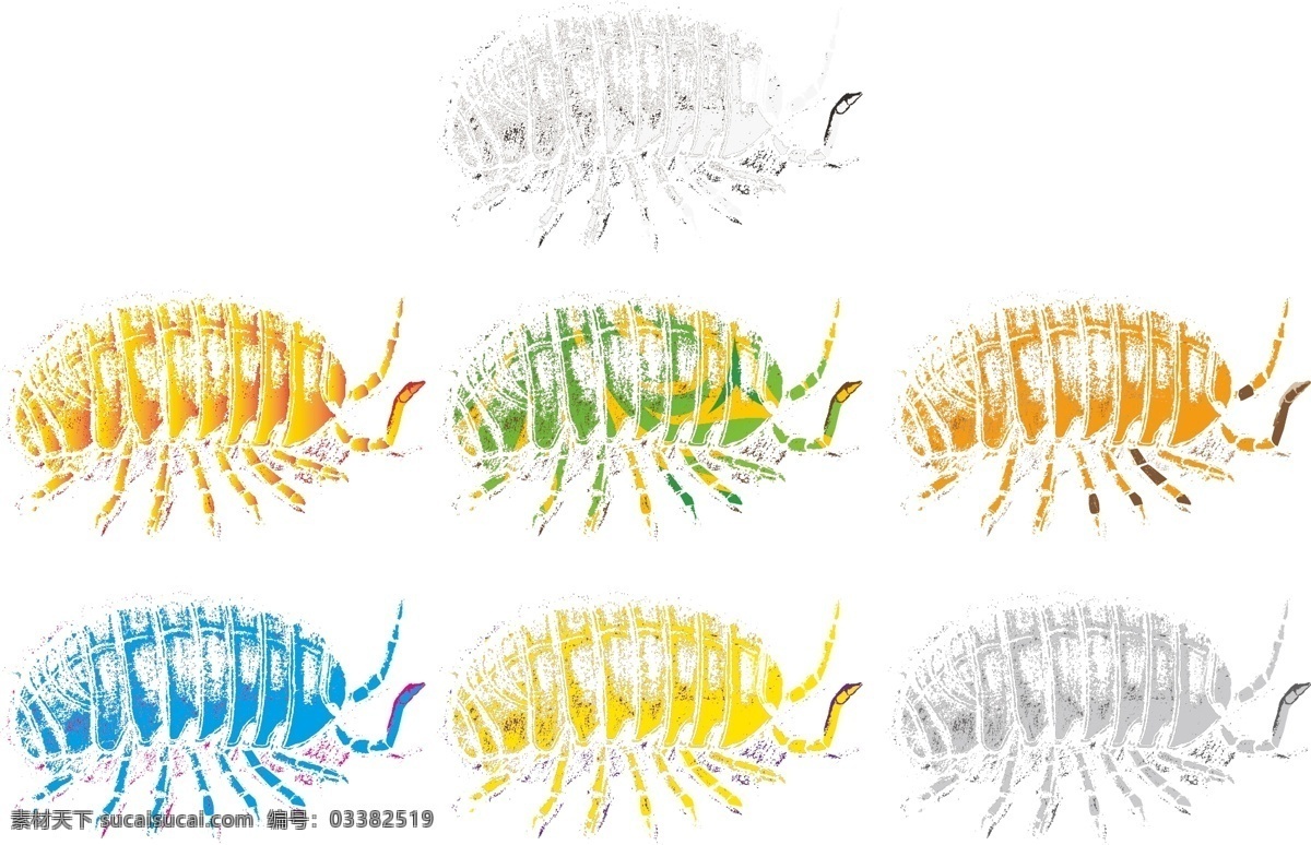 鼠妇 虫 潮虫 多脚虫 卡通虫 彩色虫 矢量 生物世界 昆虫