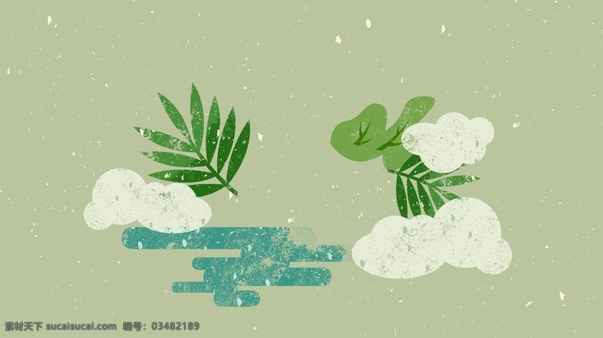清新 手绘 大 树叶 广告 背景 灰色背景 云朵 植物 斑点 广告背景
