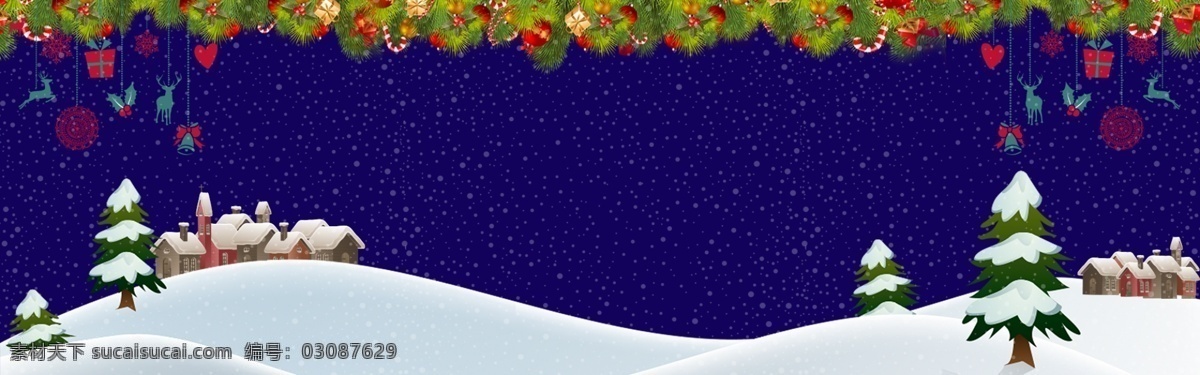 节日 圣诞老人 圣诞树 卡通 banner 背景 可爱 雪花 圣诞节 雪人 袜子 欢乐 扁平风 卡通风