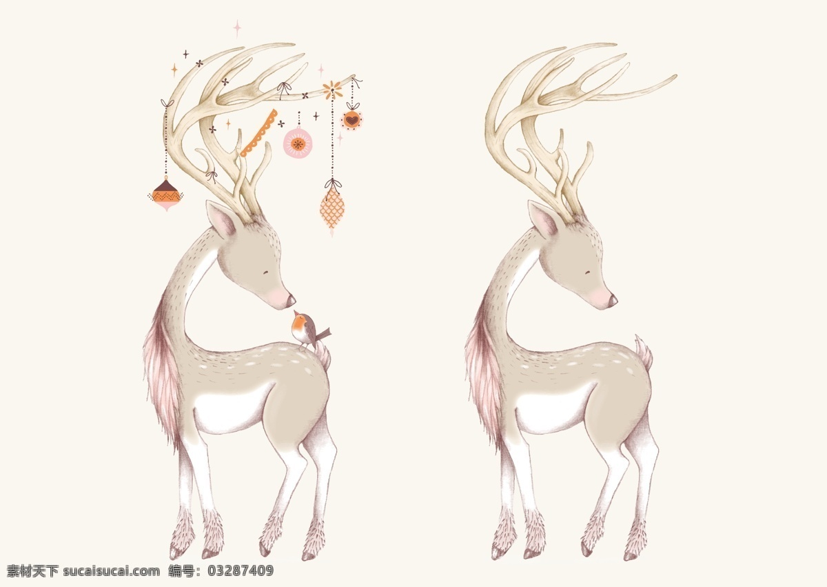 唯美 可爱 麋鹿 插画 动物 节日 圣诞