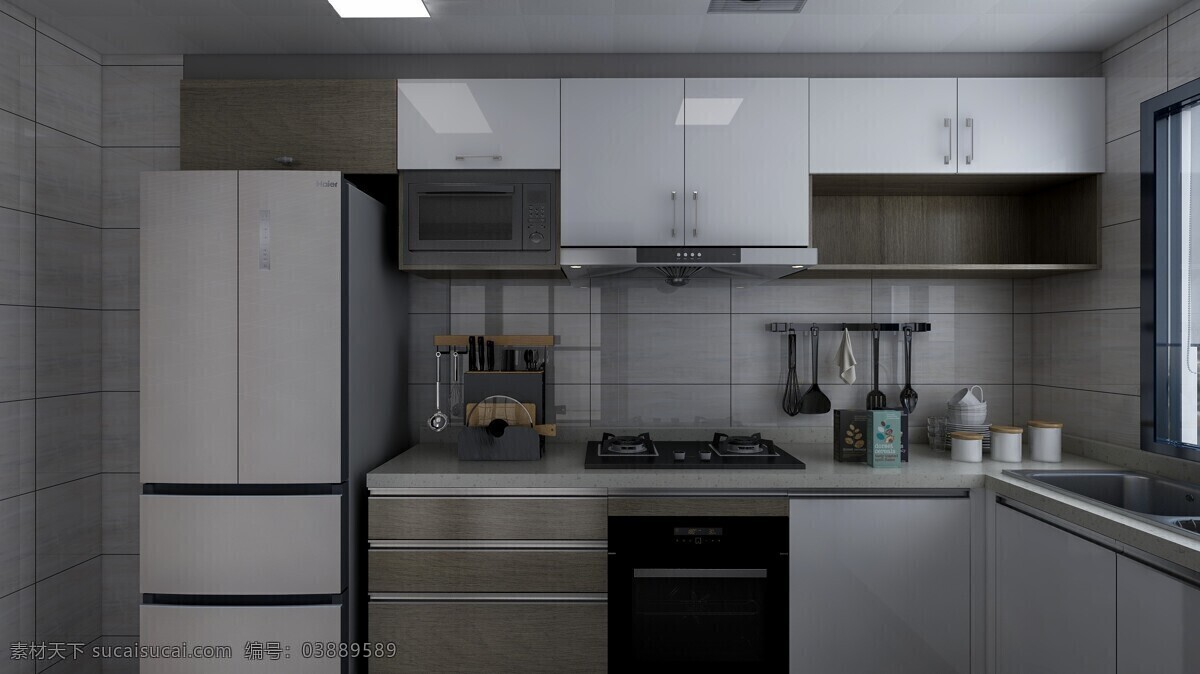 厨房效果图 效果图 厨房 家装 橱柜 冰箱 环境设计 室内设计